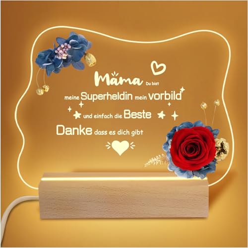 Yamonic Ewige Rose Geschenk für Mama,Personalisierte Nachtlampe Geburtstagsgeschenk für Mama,Muttertagsgeschenke für Mama,LED Nachtlicht Mutter Geschenk,Ewige Blume Geschenkideen zum Muttertag von Yamonic