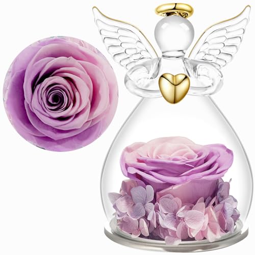 Yamonic Ewige Rose Geschenke für Mama,Muttertagsgeschenk Geschenke für Mama,Infinity Rosen Glas Engel Figuren mit Echte Rosen,Muttertag Blumen,Geburtstagsgeschenk für Frauen,Geschenk Oma,Schutzengel von Yamonic