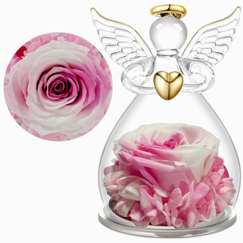 Yamonic Ewige Rose Geschenke für Mama,Muttertagsgeschenk Geschenke für Mama,Infinity Rosen Glas Engel Figuren mit Echte Rosen,Muttertag Blumen,Geburtstagsgeschenk für Frauen,Geschenk Oma,Schutzengel von Yamonic
