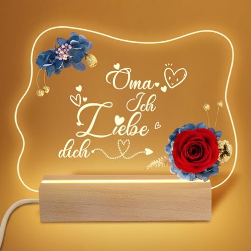 Yamonic Ewige Rose Geschenke für Oma, Personalisierte Nachtlampe Geburtstagsgeschenk für Oma, LED Nachtlicht Geschenk Oma,Muttertagsgeschenke,Ewige Blume Oma Geschenk von Yamonic
