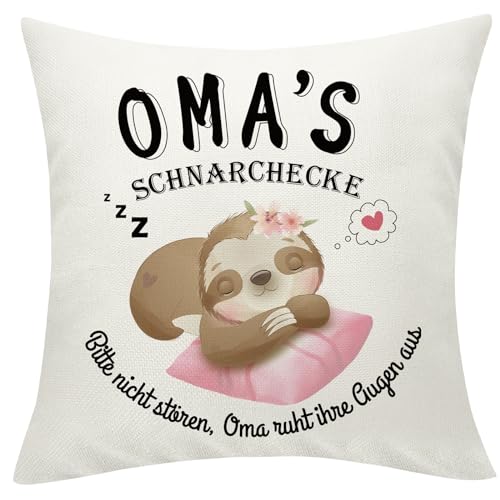 Yamonic Geschenke für Oma Muttertagsgeschenk Geburtstagsgeschenk für Oma Faultier Geschenk Faultier Kissenbezug 45x45cm Geschenk zum Muttertag Omas Schnarchecke Geschenk Oma Kissenbezug von Yamonic