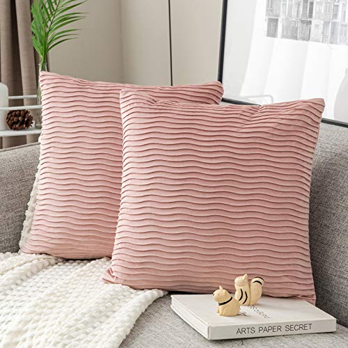 Yamonic Kissenbezüge 2er Pack Set, Samt Soft Solid Dekorative Wellenmuster Kissen Fall für Sofa Schlafzimmer 45x45cm für Couch Bett Sofa Stuhl Schlafzimmer Wohnzimmer, Rosa von Yamonic