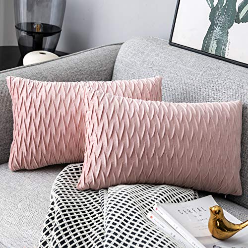 Yamonic Kissenbezüge Set Samt Soft Solid Dekorative Kissen Fall für Sofa Schlafzimmer 30cmx50cm 2er Pack für Couch Bett Sofa Stuhl Schlafzimmer Wohnzimmer, Rosa von Yamonic