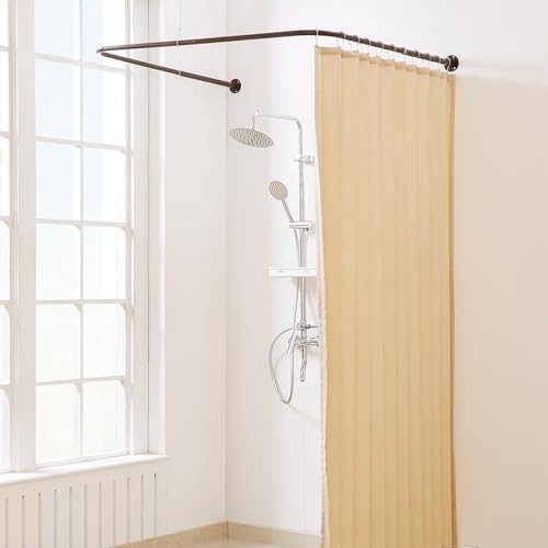 Yampos U Form Duschvorhangstange, Einstellbare [Beide Seiten: 60 cm - 132 cm, Mitte: 76 cm - 117 cm] Badewanne Duschstange Außenduschstange für Badezimmer mit 12-Haken für Deckenunterstützung von Yampos