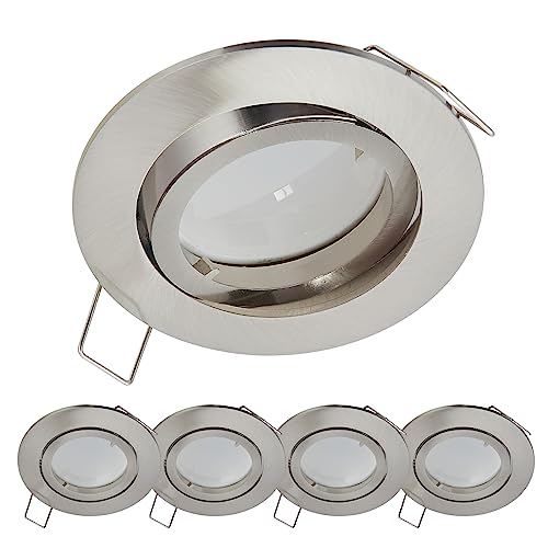 YanFeiYit 5x Premium Ultra Flach Led Einbauleuchte | 5W 230V austauschbares Keramik Modul | Dimmbar | Warmweiß 3000K | Schwenkbar Einbaustrahler | Matt Chrom rund von YanFeiYit