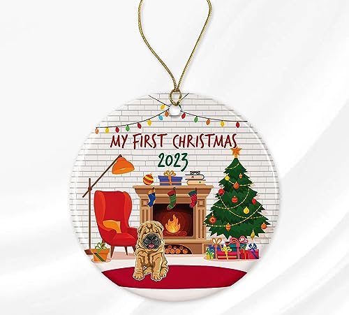 Yanashop88 Shar Pei Weihnachtsschmuck | Shar Pei 's First Christmas | Hundeornament | Mein erster Weihnachtshund | Haustier-Weihnachtsschmuck | Weihnachten für Hunde auf beiden Seiten von Yanashop88