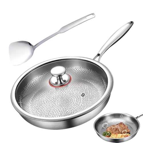 Titanium Steel Hammered Pan Mit Deckel, Ultra-Durable | Scratch-Resistant | Antihaft Gehämmerter Wok Pfanne Aus Titan, Premium Uncoated Titanium Steel Bratpfanne Für Die Küche Kochen von Yanayi