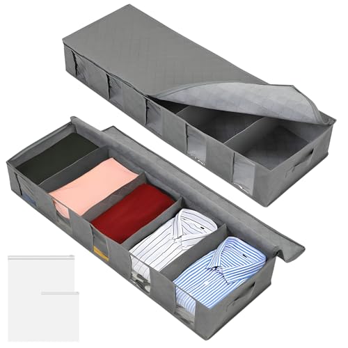 2 Stück Unterbettkommode, mit Abnehmbaren Trennwänden, Staubdicht, Feuchtigkeitsbeständig, Faltbare Bettdecken-Aufbewahrungstasche für Daunendecken, Decken, Kleidung, Kleiderschrank Organizer von YancLife