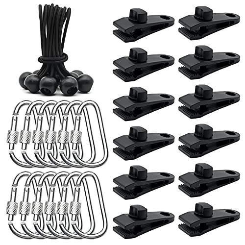 36pcs Planenclips Zelt Clips, Heavy Duty Zeltplanen-Klemme mit Zelt-Clip, Ball Bungee Schnu und Karabiner Planenklammern für Zelte, Planen, Markisen,Camping im Freien, Wohnwagen, Vordächer von YancLife