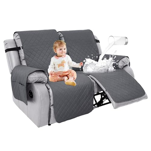 Sofabezüge für 2-Sitzer mit Tasche – wasserabweisender Möbelschutz, rutschfeste Sessel-Schonbezüge, weich, waschbar, Sofa-Schonbezug für Liegestuhl mit verstellbaren Spanngurten (Dunkelgrau) von YancLife