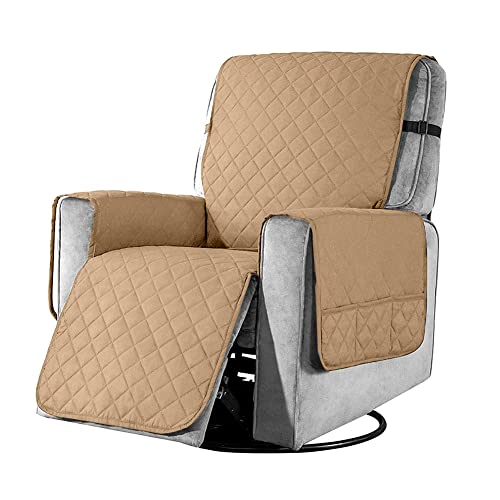 YancLife Sesselschoner mit Taschen, Sesselschoner für Fernsehsessel 1 Sitzer Taschen Sesselüberwurf Waschbar Sesselschutz Haustieren für Zuhause mit Kindern und Haustieren Hund - Small/Khaki von YancLife