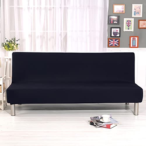 YancLife Sofabezug 3 sitzer Ohne Armlehne, Stretch sofahusse ohne armlehne sofaüberwurf, Sofahusse Stretch Bettcouch Schonbezug Einfarbig für Klappcouch ohne Armlehnen (Schwarz) von YancLife