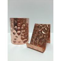 Gehämmertes Kupfer Visitenkartenhalter & Stifthalter Set von YanceyDesigns