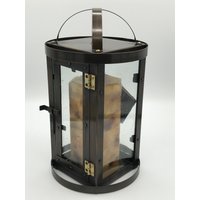 Kupfer Windlicht Moderner Kerzenständer Mit Bronzepatina Und Dekorativen Messingscharnieren von YanceyDesigns