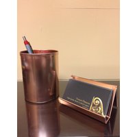 Schreibtisch Set, Visitenkarten - & Bleistifthalter, Kupfer von YanceyDesigns