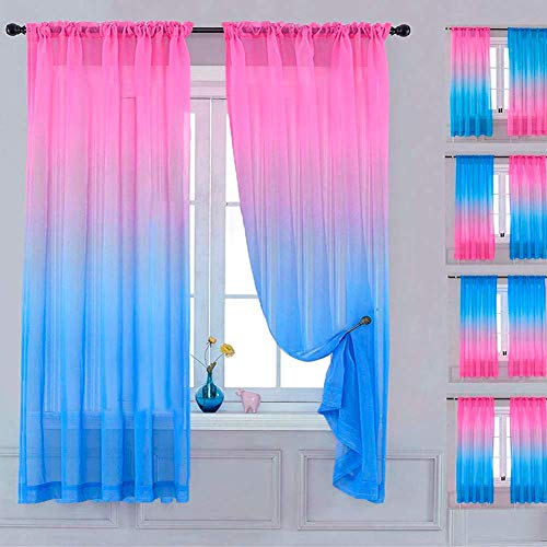 Yancorp Durchscheinender Vorhang mit 2 Paneelen, halb-Schlafzimmer, 213.4 cm Länge, Leinen, Rosa / Blau, Ombre, Vorhänge, für Mädchen, Wohnzimmer, Fensterdekoration (Pink Blau, 101.6 x 213.4 cm) von Yancorp