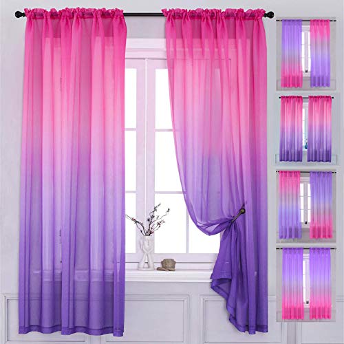 Yancorp Gardinen für Schlafzimmer, 160 cm Länge, durchsichtig, rosa und violett, Ombre-Vorhänge, für Mädchen, Wohnzimmer, Meerjungfrau, Kinder-Fensterdekoration (rosa violett, 101.6 x 160 cm) von Yancorp