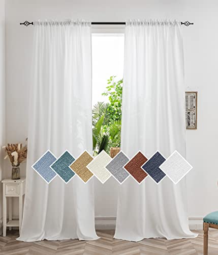 Yancorp Weiße Vorhänge 160 cm Länge für Wohnzimmer, 2 Paneele, Leinenstruktur, durchscheinende Vorhänge, Set, lichtfilternd, halbtransparente Vorhänge für Schlafzimmer (weiß, B 52 x L 63) von Yancorp