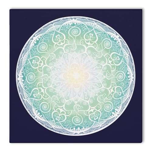 Yandala Mandala Leinwand Bild Wanddeko Wandbehang Wanddeko - Miracles happen/deepl-blue - Kunst-Druck auf 3,8cm Holz-Keilrahmen für Wohnzimmer, Schlafzimmer, Praxis, 40x40 von Yandala