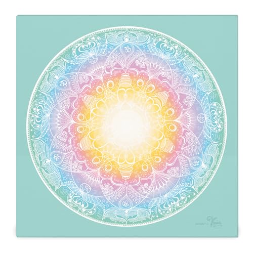 Yandala Mandala Leinwand Bild Wanddeko Wandbehang Wanddeko - Light up the World - Kunst-Druck auf 3,8cm Holz-Keilrahmen für Wohnzimmer, Schlafzimmer, Praxis, 70x70 von Yandala