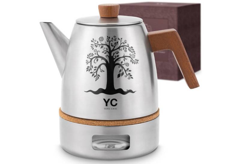 Yang Chai Teekanne Edelstahl mit Siebeinsatz 1,1L, (Doppelwandige Thermo Teekanne Edelstahl, Teebereiter mit Eichenholzgriffen), Tee Kanne 100% Tropffrei von Yang Chai