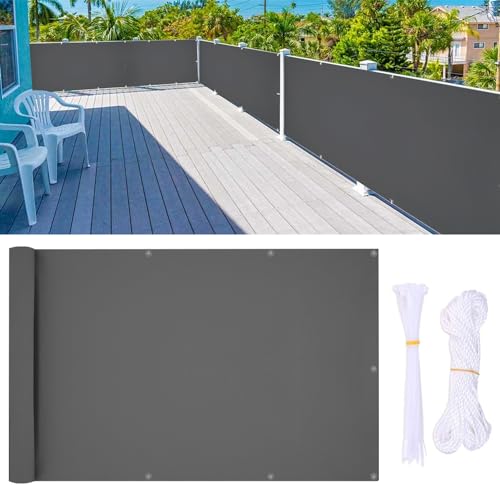 YangAera Balkon Sichtschutz, 60 x 900cm Balkon Abdeckung mit Ösen und Kabelbinder, Blickdichte Wasserfest Windfest und UV-Schutz Balkonverkleidung, für Balkongeländer Terrasse Garten (Dunkelgrau) von YangAera