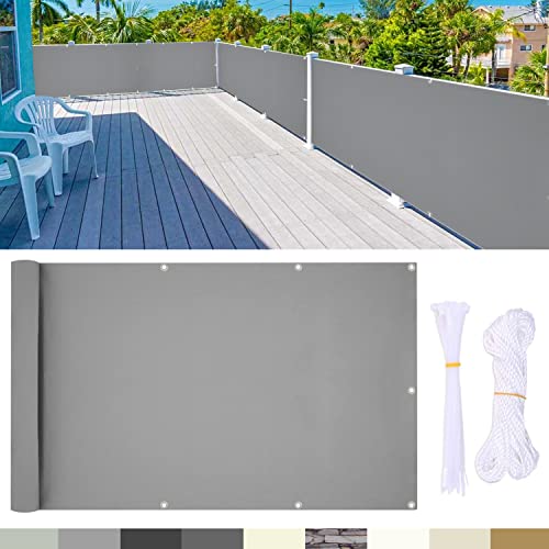 YangAera Balkon Sichtschutz, 95 x 450cm Balkon Abdeckung mit Ösen und Kabelbinder, Blickdichte Wasserfest Windfest und UV-Schutz Balkonverkleidung, für Balkongeländer Terrasse Garten (Grau) von YangAera