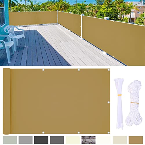 YangAera Balkonabdeckung Ohne Bohren, 90 x 150cm Balkonabdeckung mit Ösen und Kabelbinder, Blickdichte Wasserfest Windfest und UV-Schutz Balkonverkleidung, für Balkongeländer Terrasse(Khaki) von YangAera