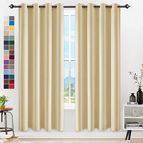 YangAera Gardinen Vorhänge Blickdicht Thermovorhang Kälteschutz Blickdichte Vorhang mit Ösen Gardienen 100X270CM Verdunklungsvorhang für Schlafzimmer Blackout CurtainWohnzimmer-Beige von YangAera