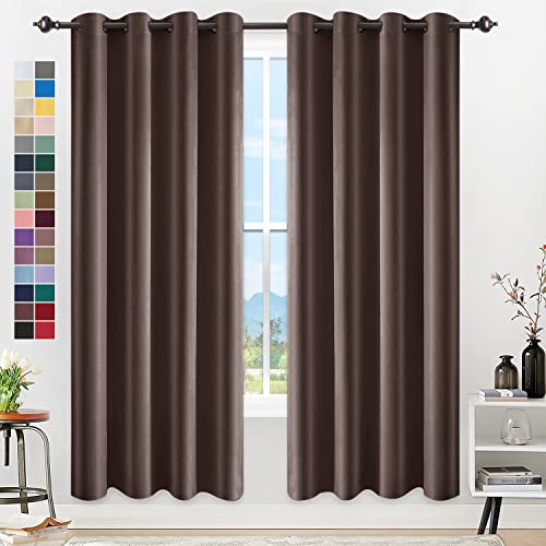 YangAera Gardinen Vorhänge Blickdicht Thermovorhang Kälteschutz Blickdichte Vorhang mit Ösen Gardienen 140X230CM Verdunklungsvorhang für Schlafzimmer Blackout CurtainWohnzimmer-Braun von YangAera