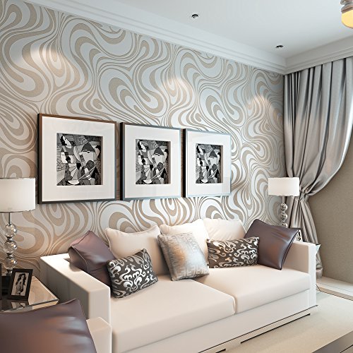 YangYun Tapetenrolle im europäischen Vlies, 3D-Blume, geprägt, für Wohnzimmer, Schlafzimmer, Vliestapete, Creme Grau, 2.3' W x 27.56' L von YangYun Home Decoration