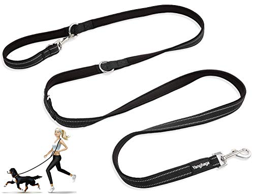 Yangbaga Doppelleine Verstellbar 360°Drehbar Hundeleine für 2 Hunde - Reflektierende Elastische Leine zum Gehen Trainieren Joggen - für kleine mittelgroße und große Hunde (216cm, Schwarz) von Yangbaga