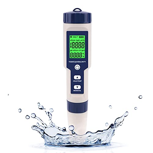 Yangers 5 in 1 Wasser Qualitätsprüfer Test Digital PH Meter für Wasser Hohe Genauigkeit EC TDS Messgerät Salinity TesterTermperature Monitor mit LCD für Aquarium Hydroponics Trinkwasser Pools Garten von Yangers