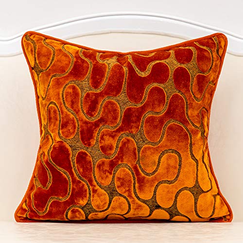 Yangest Kissenbezug, geometrisch, quadratisch, Samt, gebranntes Orange, gewellte Linie, moderner Kissenbezug mit Reißverschluss, für Sofa, Couch, Schlafzimmer, Wohnzimmer, Stuhl, 45,7 x 45,7 cm von Yangest