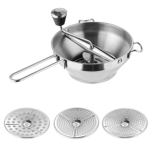 Yangguang Passiermühle Aus Edelstahl - Passiermühle Mit 3 Einsätzen, Passiersieb Zum Passieren Von Obst Gemüse Reibe Zerkleinern Für Suppe Marmelade Baby Brei Saucen Mühle (fein Sieb 2/3/7mm) von Yangguang