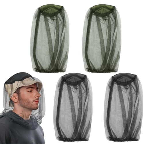 Yanghad 4 Stück Moskitonetz Kopf, Mückenschutz Kopfnetz mit Fliegenhaube für Outdoor Camping, Angeln, Hut mit Moskitonetz, Ultra-Feines Netz, Protect from Fly Screen Mosquito Gnat von Yanghad