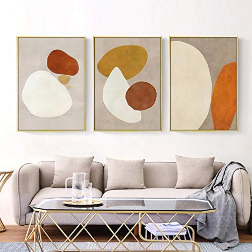 Abstrakte Geometrie Beige Minimalistische Wandkunst Leinwand Gemälde Posterdruck Bild Wohnzimmer über dem Sofa Wohnkultur 15,7 Zoll x 23,6 Zoll (40 x 60 cm) x 3 Kein Rahmen von Yangld