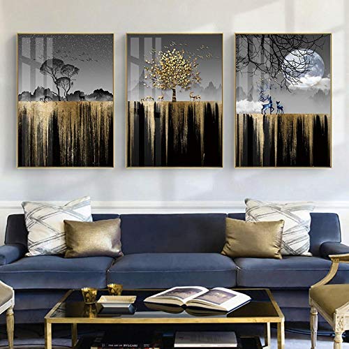 Abstrakte Mond Baum Landschaft Leinwand Malerei Drucke Luxus Wand Dekorative Poster für Wohnzimmer Schlafzimmer Wohnkultur 60x90cm-3Pcs Frameless von Yangld