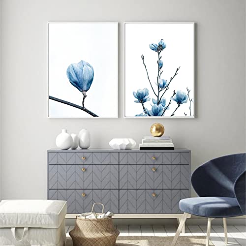 Blue Magnolia Poster Minimalist Flower Canvas Painting Natural Botanical Art Print Nordic Wall Picture Room Decor 15.7”x 23.6”(40x60cm) x2 No frame von Yangld