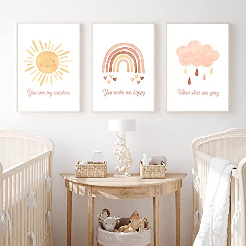 Boho-Kinderzimmer-Wandkunst, Leinwandgemälde, You Are My Sunshine, Regenbogen, nordische Poster, Drucke, Baby- und Kinderzimmerdekoration, 15,7 x 23,6 Zoll (40 x 60 cm) x 3, ohne Rahmen von Yangld