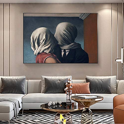 Die Liebenden von Rene Magritte, Gemälde auf Leinwand, Wandkunst, Poster und Drucke, Surrealismus, Wandbild, Wohnzimmer, Heimdekoration, 30 x 50 cm, rahmenlos von Yangld