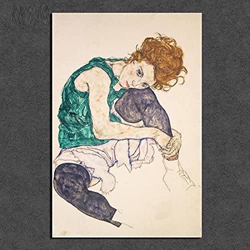 Egon Schiele Sitzende Frau Leinwand Gemälde Druck Wohnzimmer Dekoration Kunstwerk Moderne Wandkunst Ölgemälde Poster Bild 60x90cm Rahmenlos von Yangld