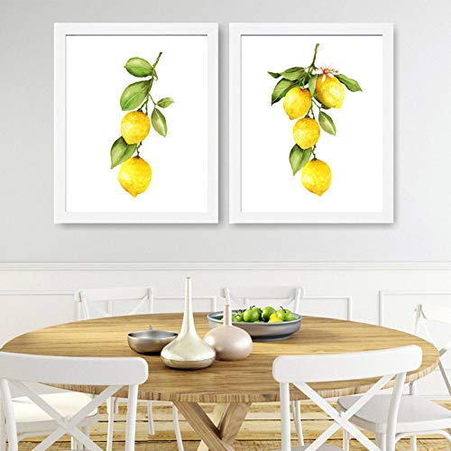 Fruit Lemon Poster Still Life Restaurant Canvas Painting Minimalist Yellow Art Print Modern Wall Picture Kitchen Decor 15.7”x 19.6”(40x50cm)x2 No frame von Yangld