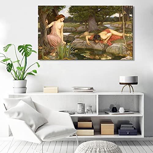 John William Waterhouse's Echo and Narcissus Leinwand Gemälde Poster und Drucke Wandkunst Bild Wohnzimmer Dekor 27.5"x39.4"(70x100cm) Kein Rahmen von Yangld