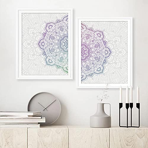 Mandala Blumen Leinwand Gemälde Boho Lila Bilder Schicke Yoga Raumdekoration Islamisches Poster Wandkunst Zen Achtsamkeit 15.7”x 23.6”(40x60cm)x2 No frame von Yangld