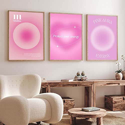 Pink Gradient Energy Poster Positive Spirit Quote Canvas Painting Aura Heart Art Print Nordic Wall Picture Room Decor 19.6”x 27.5”(50x70cm) x3 No frame von Yangld
