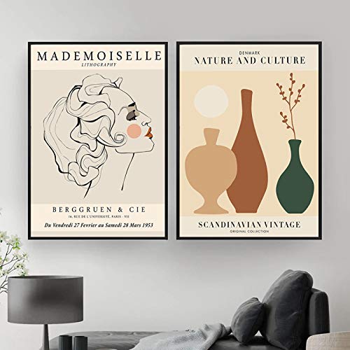 Poster Wandkunst Moderne Mademoiselle Mädchen Leinwand Malerei Drucke Mode Vase Blatt Bilder für Wohnzimmer Wohnkultur 40x60cm-2pcs Frameless von Yangld