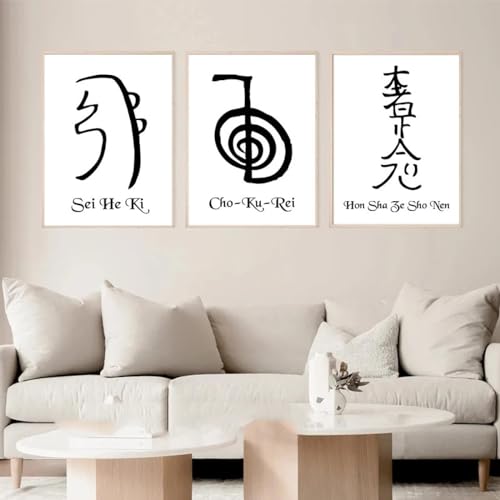 Reiki-Kunst, Usui-Reiki-Symbol, Poster, Heilungssymbol, Chakra, Leinwandgemälde, Wanddrucke, Bilder, Wohnzimmer, Heimdekoration, 50 x 70 cm x 3, ohne Rahmen von Yangld