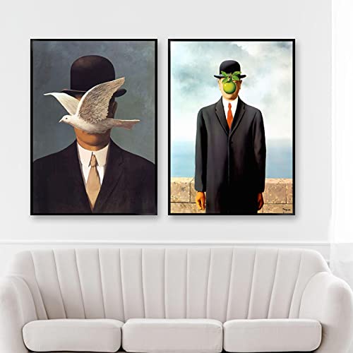 Skandinavisches Poster, surrealistisches Leinwandgemälde, Rene Magritte, Kunstdruck, abstraktes modernes Wandbild, Raumdekoration, 50 x 70 cm x 2, ohne Rahmen von Yangld