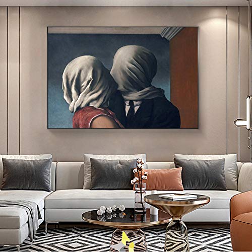 „The Lovers“ von Rene Magritte, Gemälde auf Leinwand, Wandkunst, Poster und Drucke, Surrealismus, Wandbild, Wohnzimmer, Heimdekoration, 40 x 60 cm, rahmenlos von Yangld